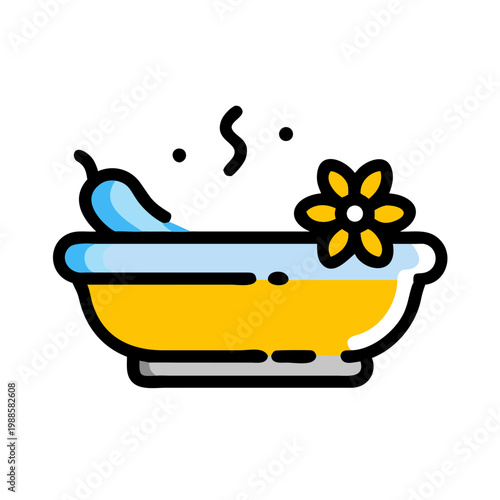 Alternative medicine spa bowl with herbal flower and steam icon for holistic wellness treat