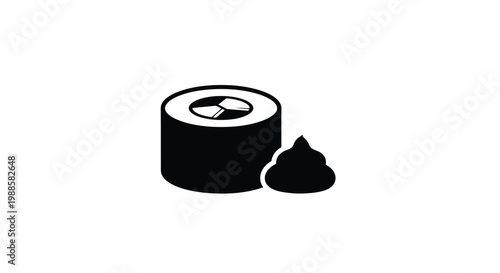 A simple black and white icon depicts a sushi roll with a dollop of wasabi