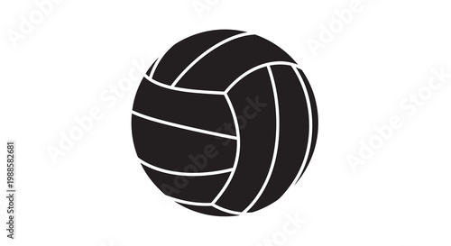 A simple black silhouette of a classic volleyball on a white background