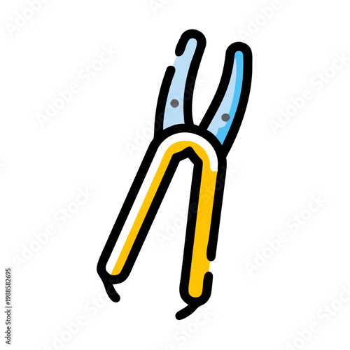 Medical pliers icon with yellow and blue details. Dental or surgical tool symbol.