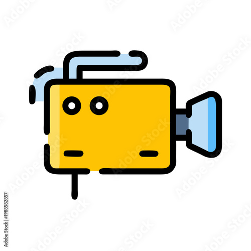 Professional yellow video camera icon with light blue accents for film production projects