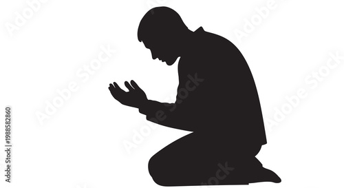 Silhouette of a man kneeling in a prayerful or submissive pose