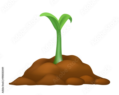 Green sprout in the ground. Vector 3D illustration.