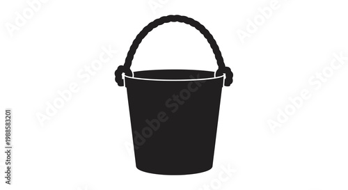 A simple black silhouette of a bucket with a sturdy handle