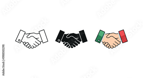 Handshake icons in line, partnership and agreement symbols