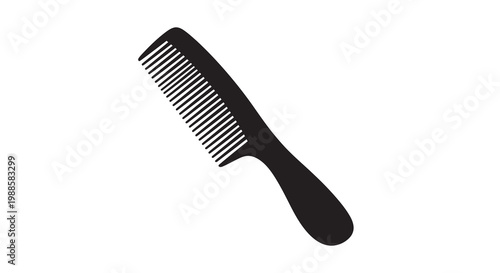A black silhouette of a hair comb against a white background