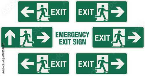 Emergency evacuation directions building safety sign emergency exit route arrow vector illustration design