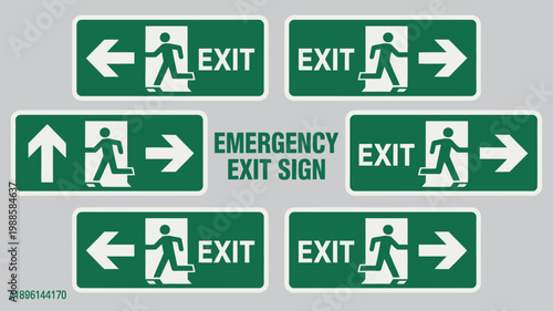 Emergency evacuation directions building safety sign emergency exit route arrow vector illustration design