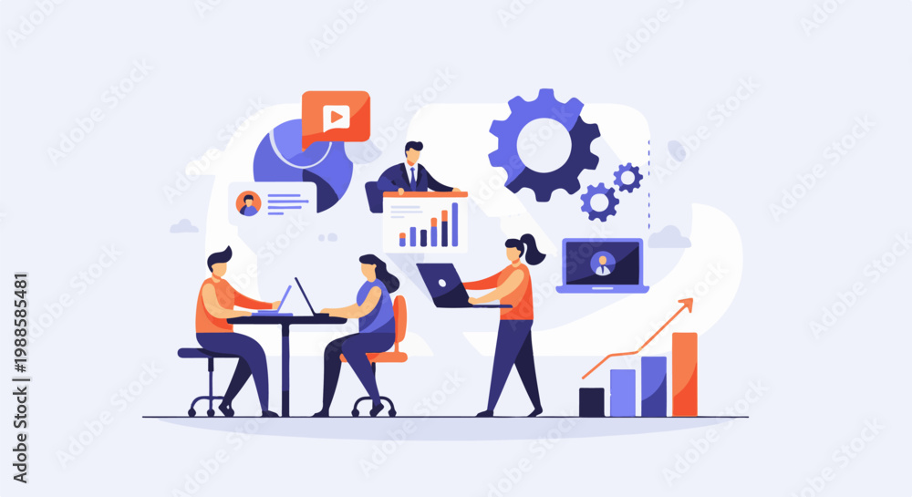 Obraz premium Teamwork collaboration and data analysis with laptops and charts