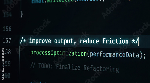 Code comment improve output reduce friction process optimization performance data software development programming screen technology digital interface macro focus glowing