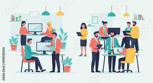 Diverse group of people working collaboratively in a modern office setting