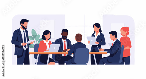 Colleagues collaborate in a bright, modern office space, engaged in discussion