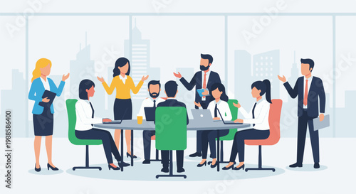 Professionals collaborating in a modern office meeting room