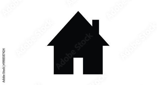 A simple black silhouette of a traditional house with a pointed roof and chimney high quality