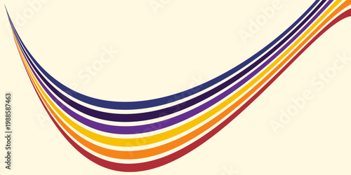 Abstract colorful 70s background vector. Vintage retro wallpaper with rainbow stripes and wavy lines. A 1970 color illustration suitable for posters, banners, decorative items and wall art.