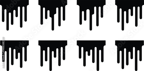 Cuadro en lienzo Eight black silhouette dripping liquid elements on a white background paint slim