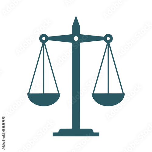 Law scales of justice icon in flat vector style. Minimalist balanced weight scale symbol for legal services, courthouse, attorney, and ethics concepts.