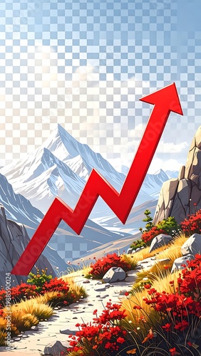 Red arrow graph over a mountain path