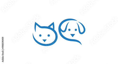 Minimalist blue cat and dog line art logo icons