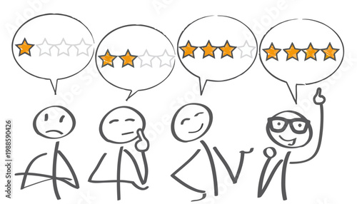 Stick Figures Giving Different Star Ratings and Reviews