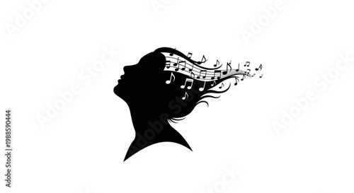 Silhouette of a woman with musical notes.