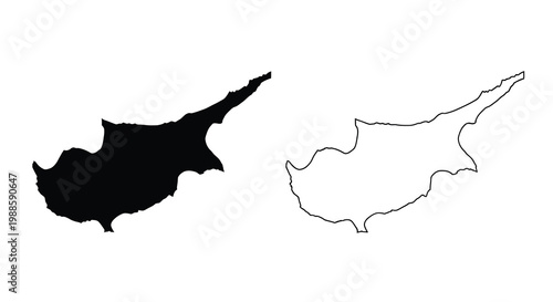 Two depictions of cyprus a solid black silhouette and a white outline version high quality professional