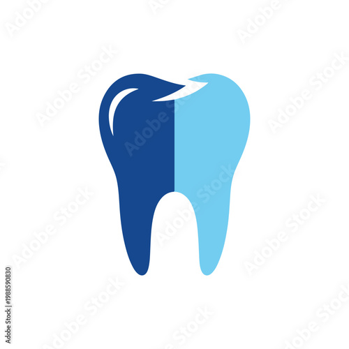A minimalist vector illustration of a molar tooth in two shades of blue with a white shimmer, symbolizing professional dental and oral care.