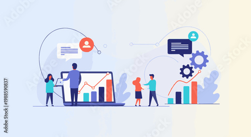 Diverse individuals engage with data visualization and communication tools