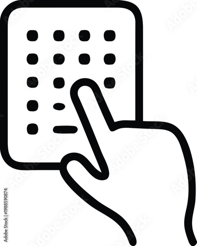 Hand pressing a button on a digital keypad interface icon