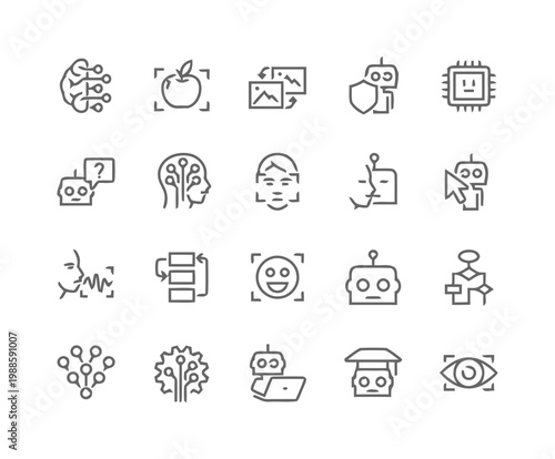 Artificial Intelligence and Machine Learning Line Icon Set