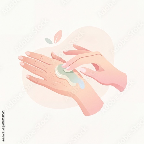 Hands applying cream in a calm and soothing manner against a light background
