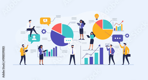 Diverse professionals analyze data and collaborate on business growth strategies using charts and graphs