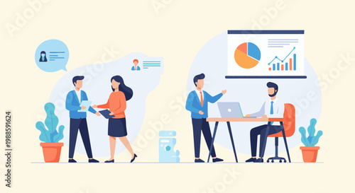 Business meeting with presentation and collaborative discussion