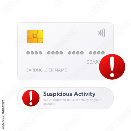 Credit card suspicious activity warning alert. vector illustration
