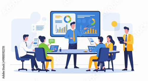 Business meeting with presentation on screen