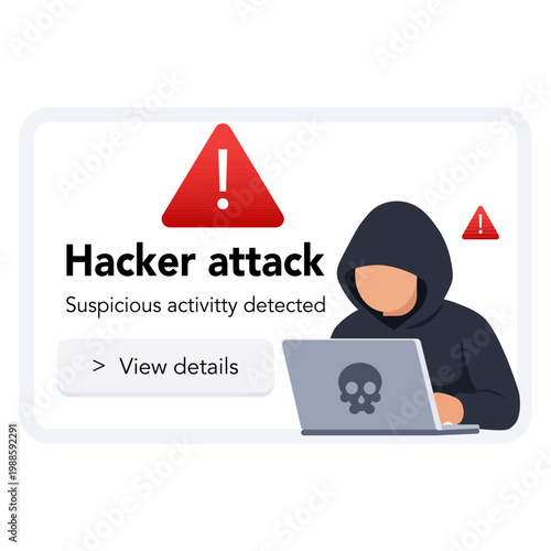 Hacker using laptop cyber attack concept. vector illustration