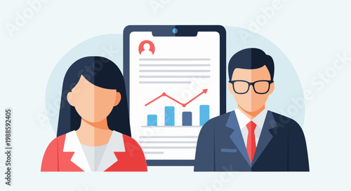 Team presenting financial growth data on a tablet