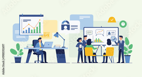 Business meeting with data analysis and collaborative discussion