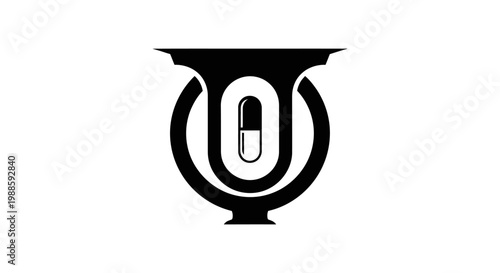 Minimalist black pharmacy logo with capsule and bowl icon