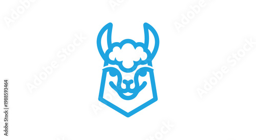 Minimalist blue llama head line art logo on white background