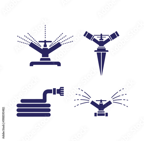 Set of four different types of lawn sprinklers and hose  irrigation systems