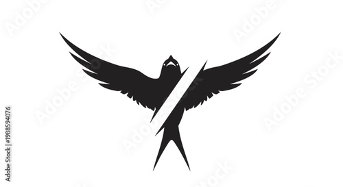 Minimalist black swallow bird silhouette with diagonal cut