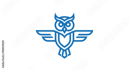 Minimalist blue owl logo design icon on white background