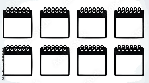 Eight Blank Black Calendar Icons with Spiral Binding date schedule