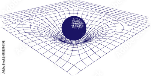 Spacetime Curvature Grid Warped by Massive Object – Abstract Physics Concept Sketch Vector Illustration of Gravity Distortion and Relativity Field Lines
