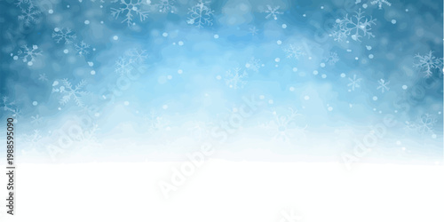 Abstract winter snow falling background with snowflakes and bokeh lights creating a festive and magical holiday season atmosphere for design