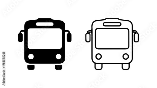 Bus Icon Set in Solid and Outline Style
