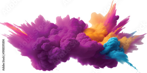 Multicolor powder explosion on White background. Colored cloud. Colorful dust explode. Paint Holi. colorful rainbow Holi paint color powder explosion with bright colors isolated white background.
