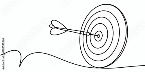 Black and white line drawing of dart hitting bullseye 1