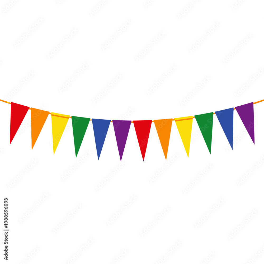 Obraz premium Colorful pennant banner symbolize celebration on a string outdoors